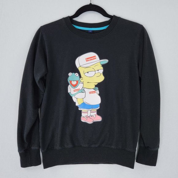 Bart Simpson X Supreme Sweater Womens Small Black Kermit The Frog Crew Neck - Picture 1 of 9